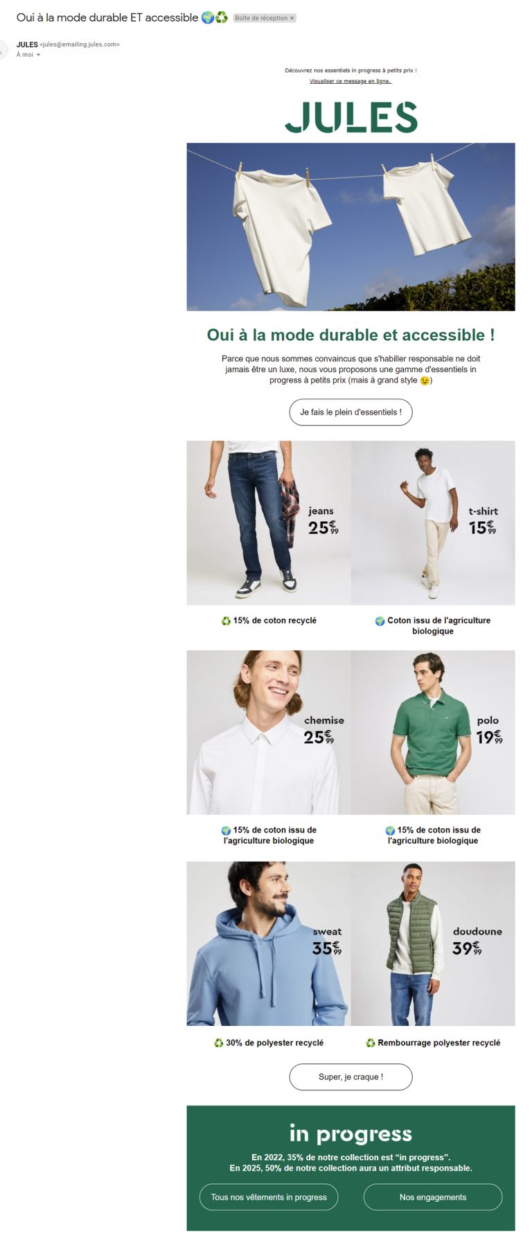 Illustration de l’avis : JULES – Courriel publicitaire